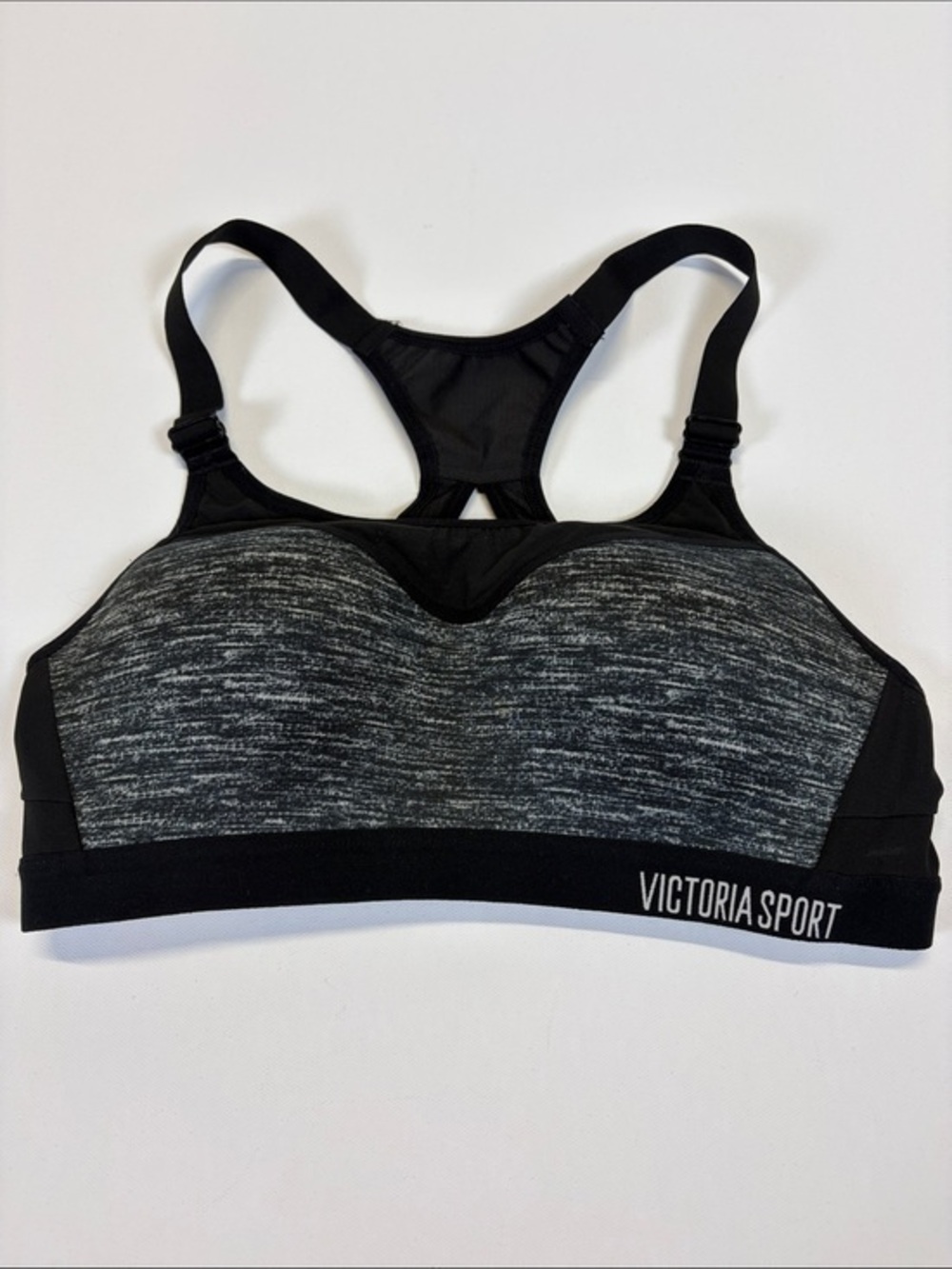 Victoria Sport Heather Gray High Impact Sports Bra 34B Black Racerback